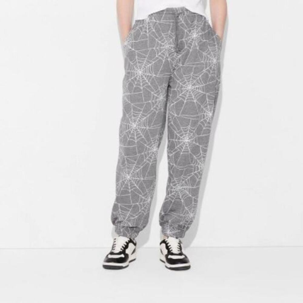 Doe Women's Spiderweb‎ Print Graphic Sweatpants Charcoal Gray Size Large